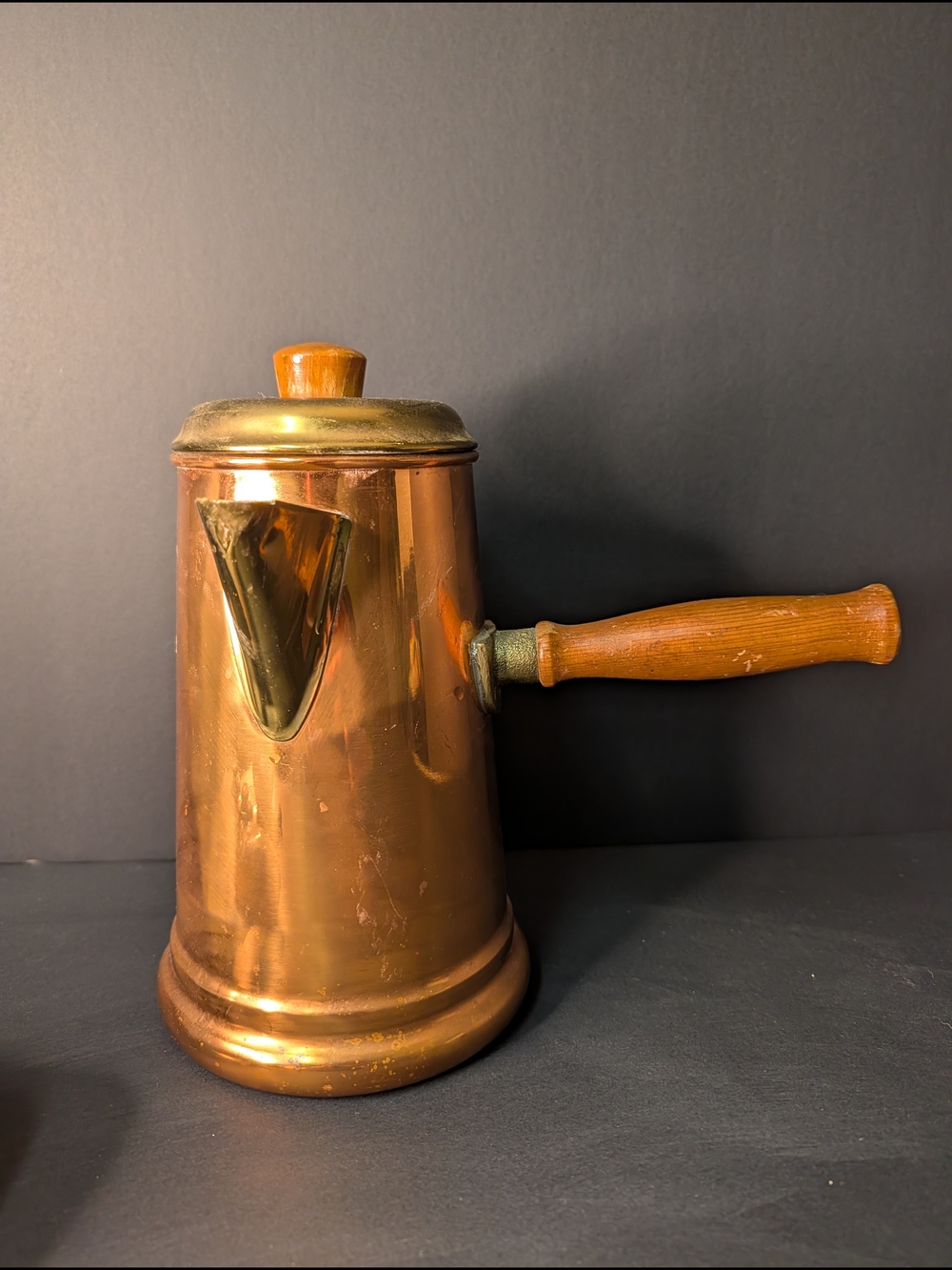 Copper-Finish Stovetop Coffee Pot with Wooden Handle